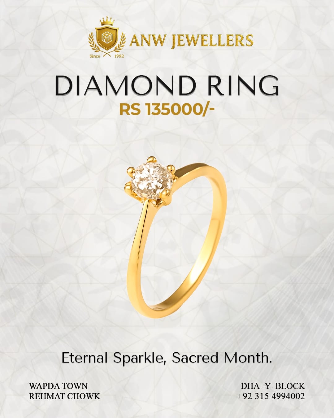 22K Gold Solitaire Diamond Ring for Women | ANW Jewellers