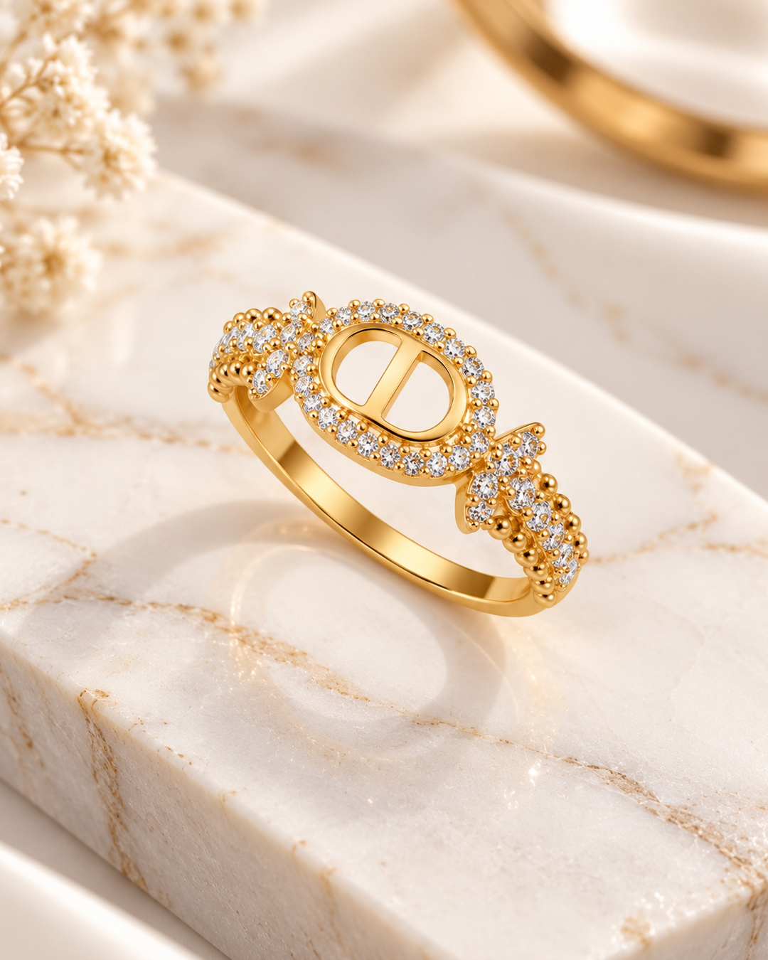 Golden Double D Designer Ring