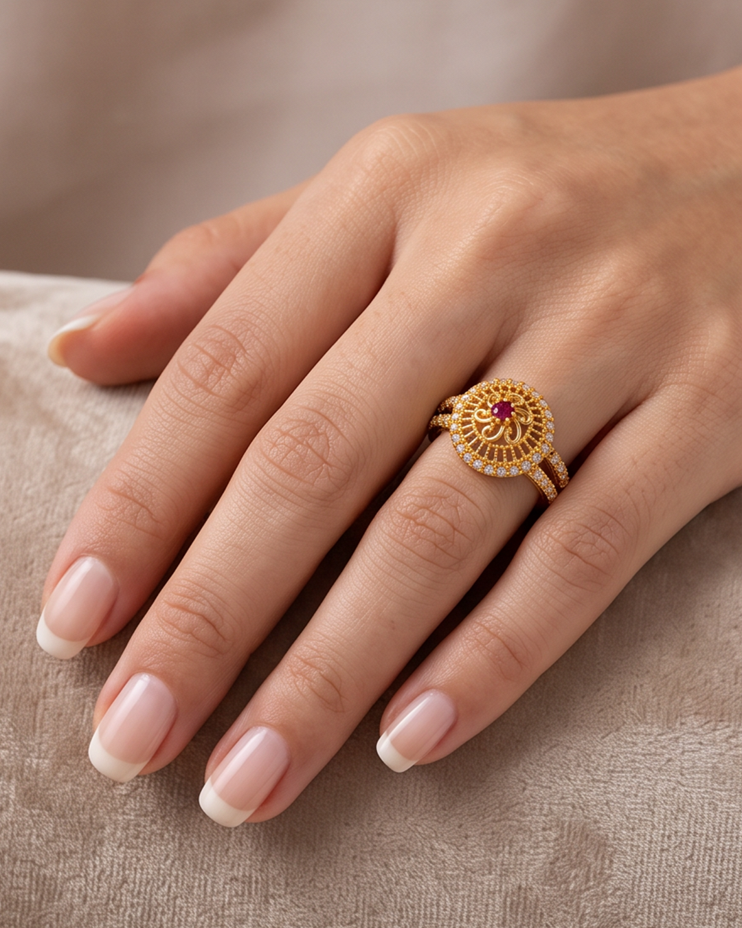 Golden Ruby Floral Designer Ring