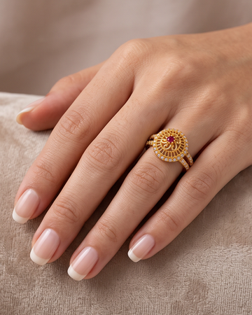 Golden Ruby Floral Designer Ring