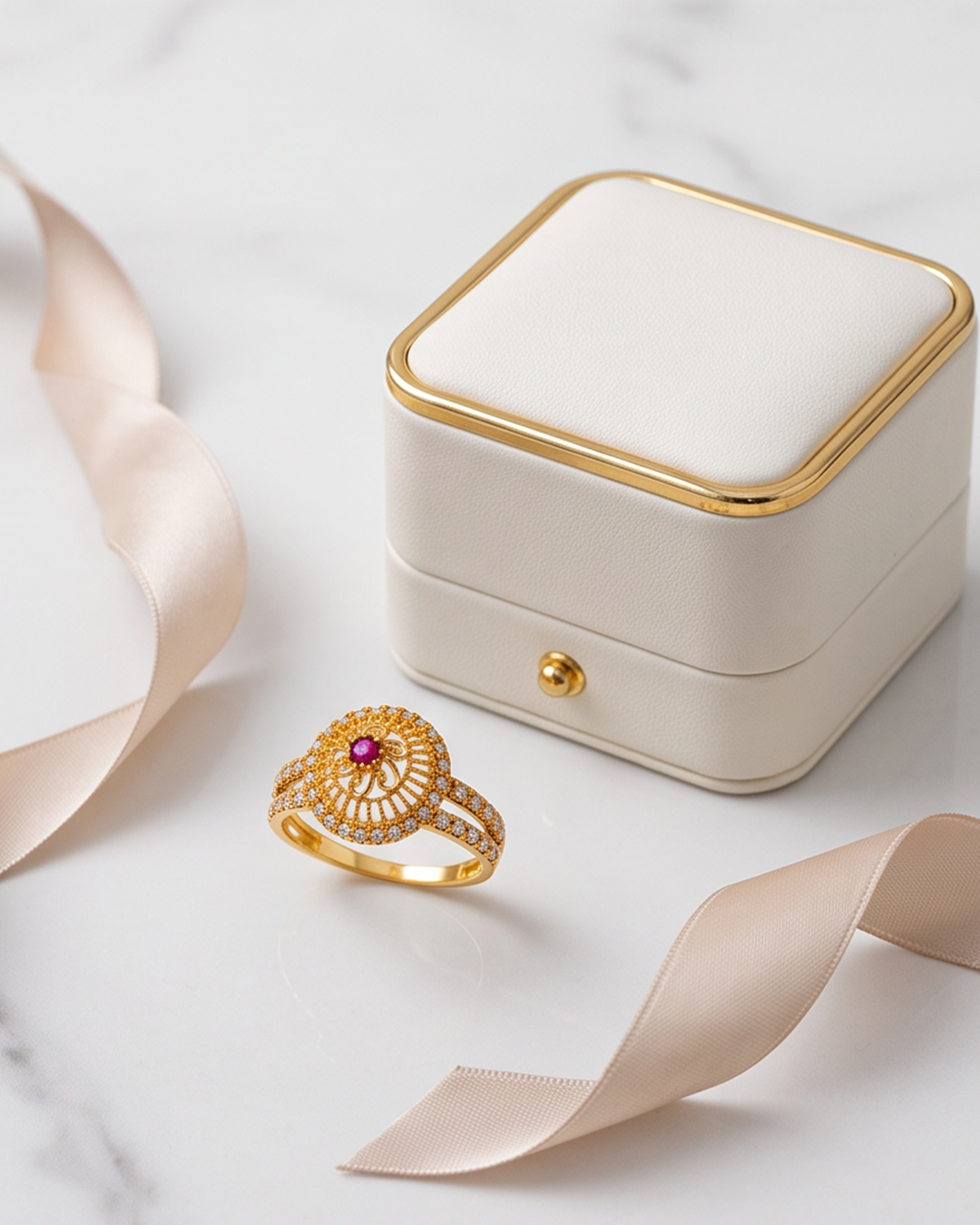 Golden Ruby Floral Designer Ring