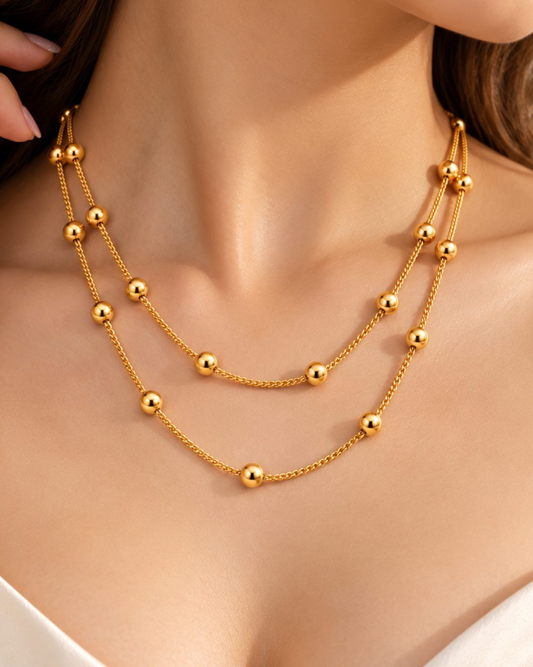Elegant Double-Layer Gold Beaded Necklace