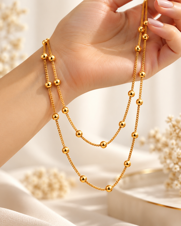 Elegant Double-Layer Gold Beaded Necklace