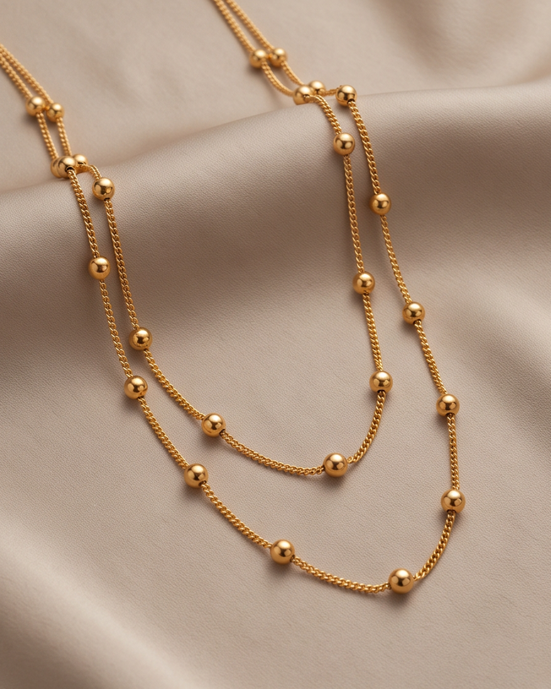 Elegant Double-Layer Gold Beaded Necklace