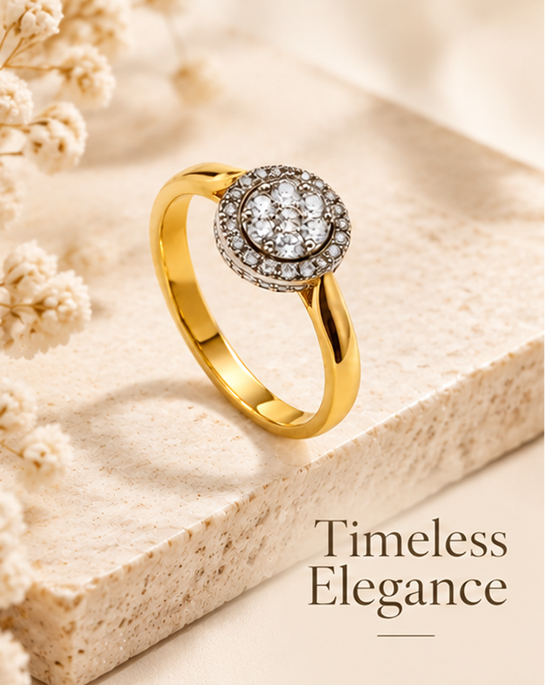 Elegant Gold Diamond Halo Ring