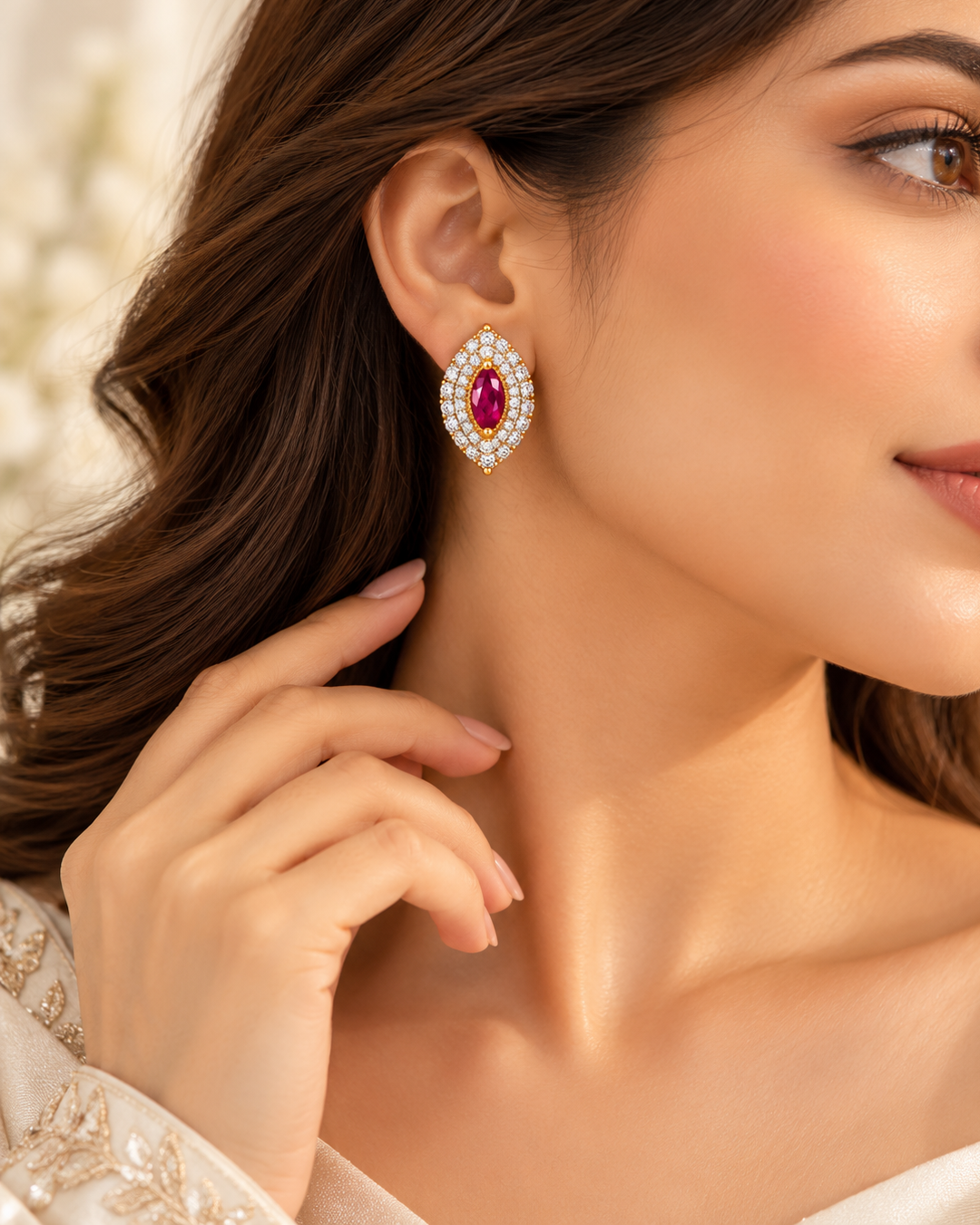 Golden Ruby Halo Earrings