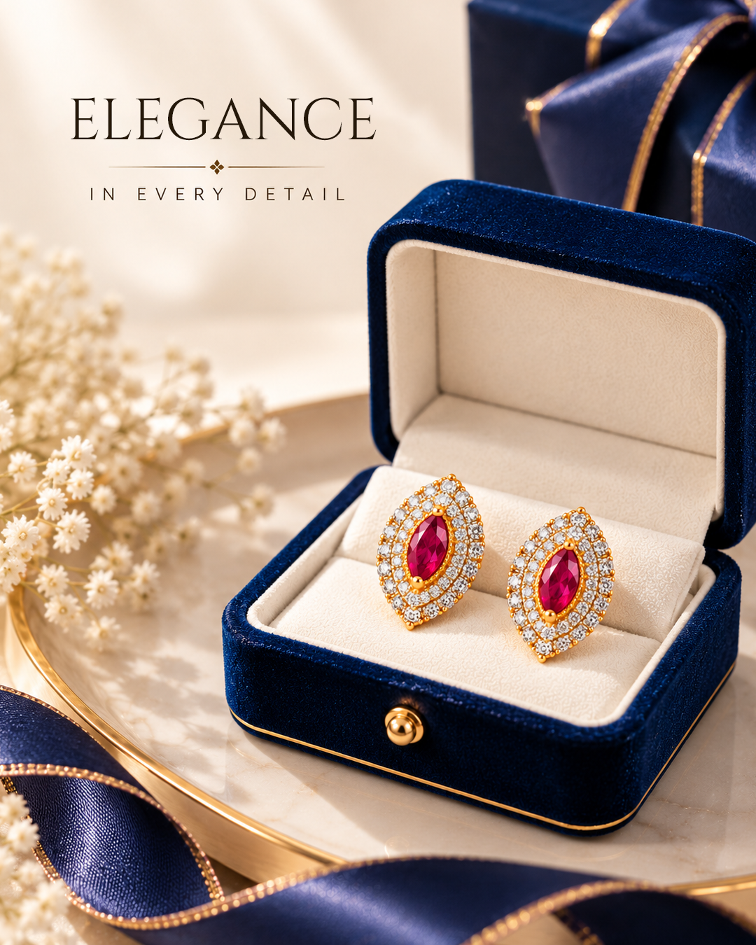 Golden Ruby Halo Earrings