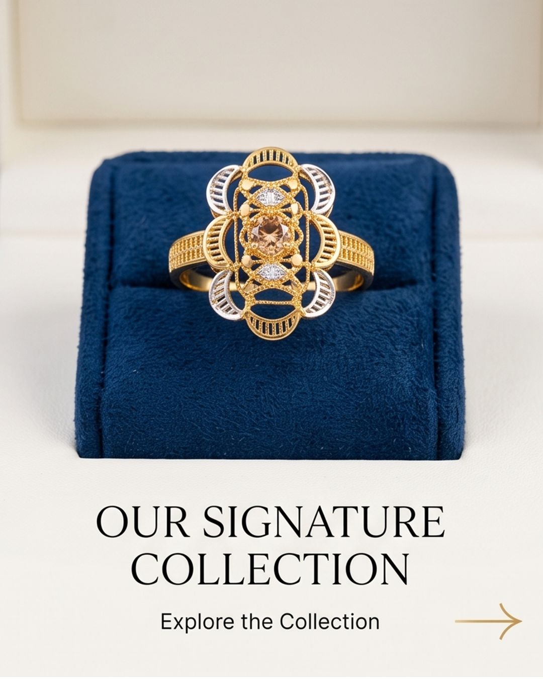 Elegant Two-Tone Golden Floral Ring