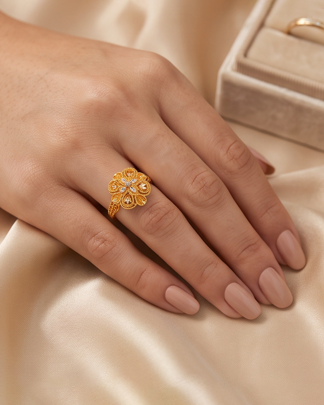 Golden Floral Filigree Ring