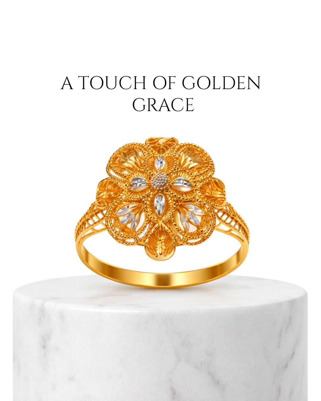 Golden Floral Filigree Ring