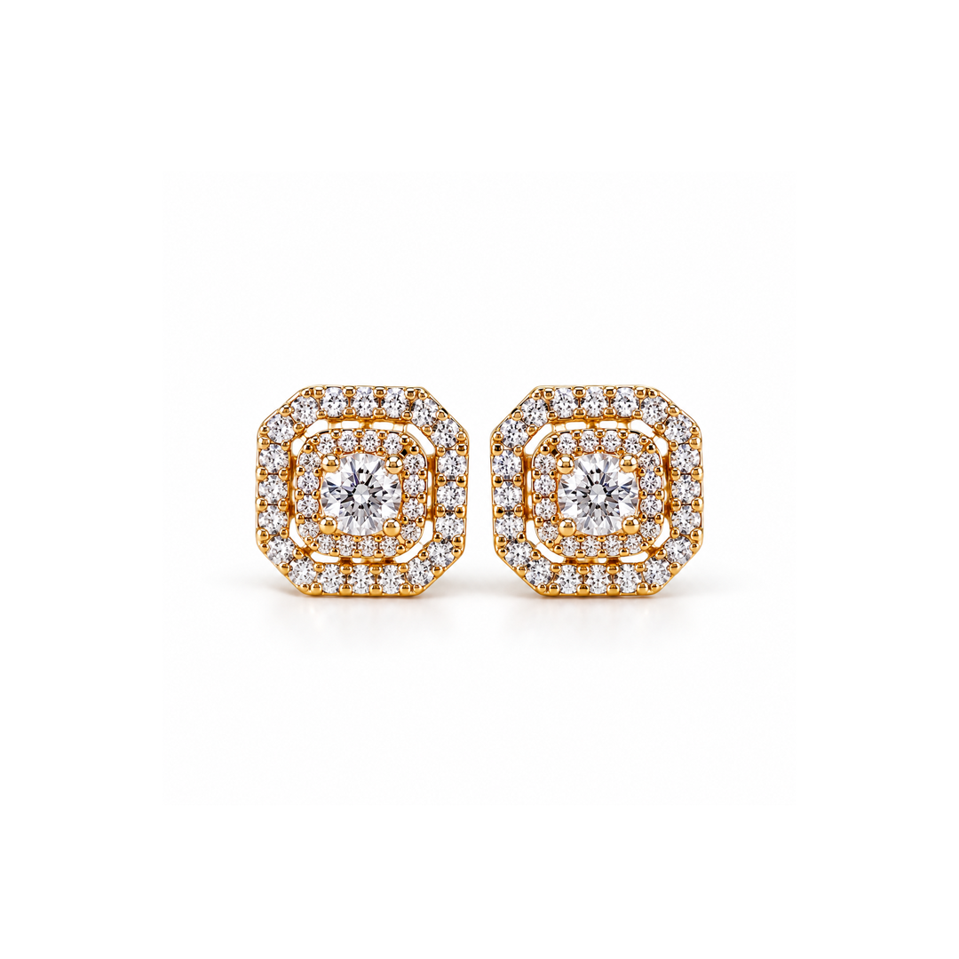 Elegant Gold Diamond Stud Earrings