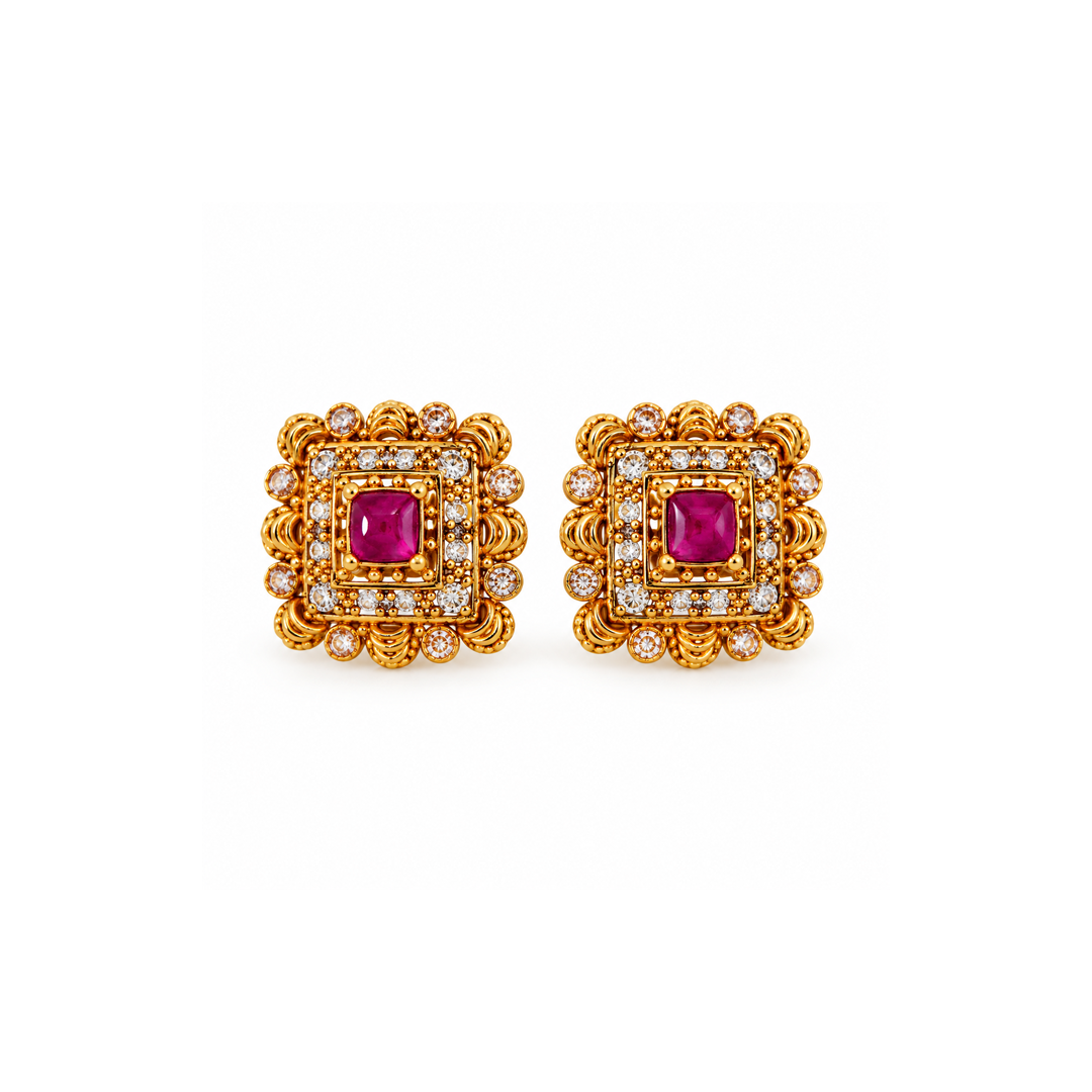 Elegant Gold Ruby Stone Stud Earrings