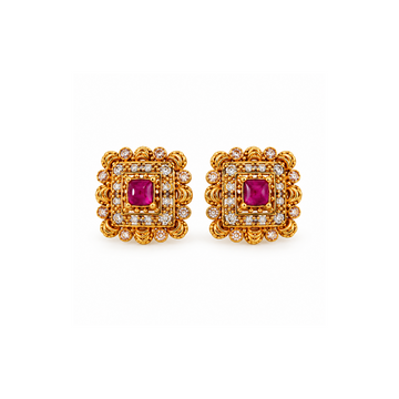 Elegant Gold Ruby Stone Stud Earrings
