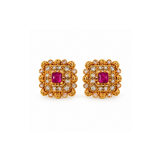 Elegant Gold Ruby Stone Stud Earrings