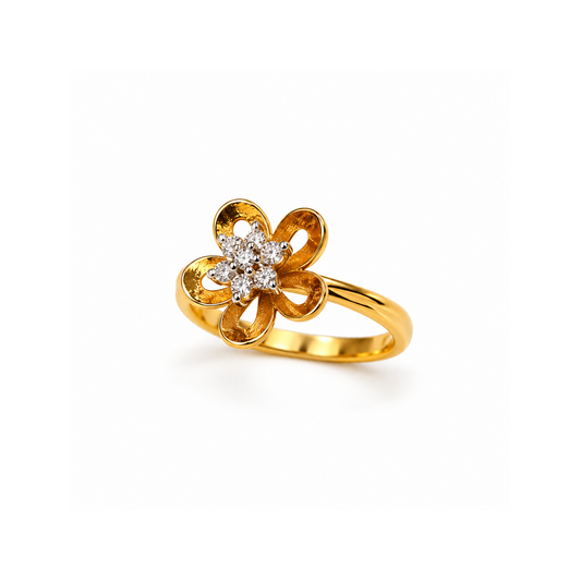 Elegant Golden Flower Diamond Ring