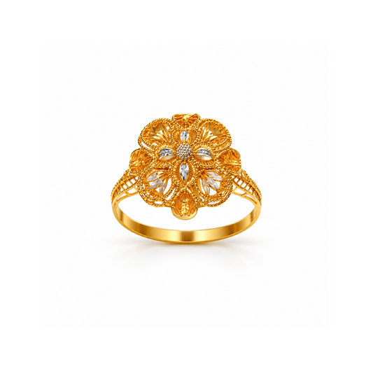Golden Floral Filigree Ring