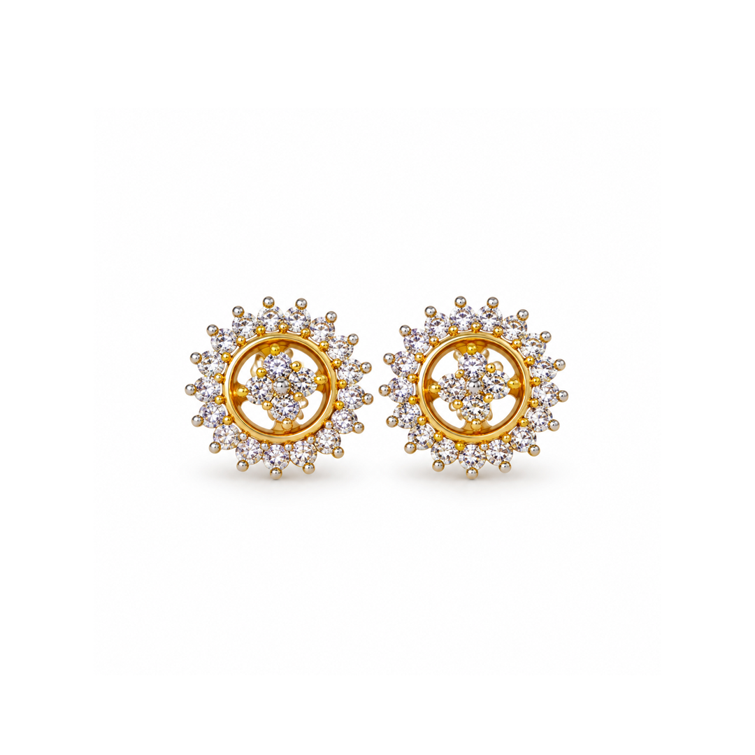 Golden Floral Halo Stud Earrings