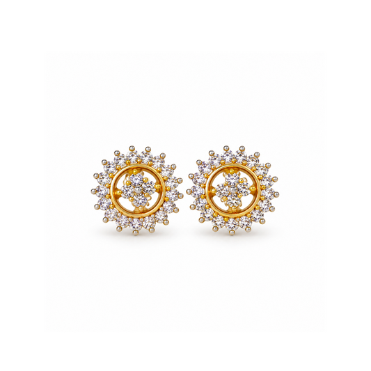 Golden Floral Halo Stud Earrings