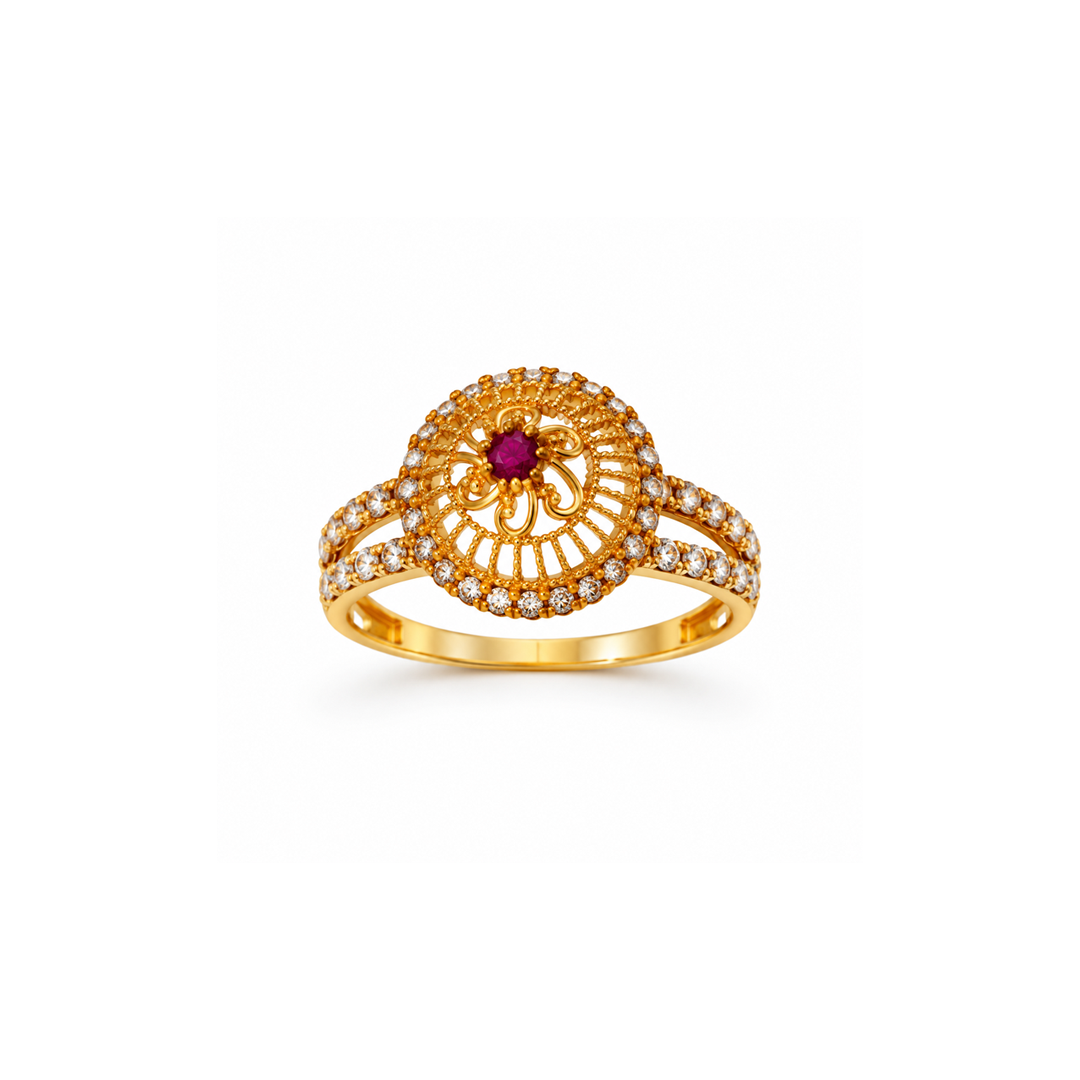 Golden Ruby Floral Designer Ring