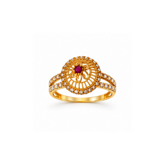 Golden Ruby Floral Designer Ring