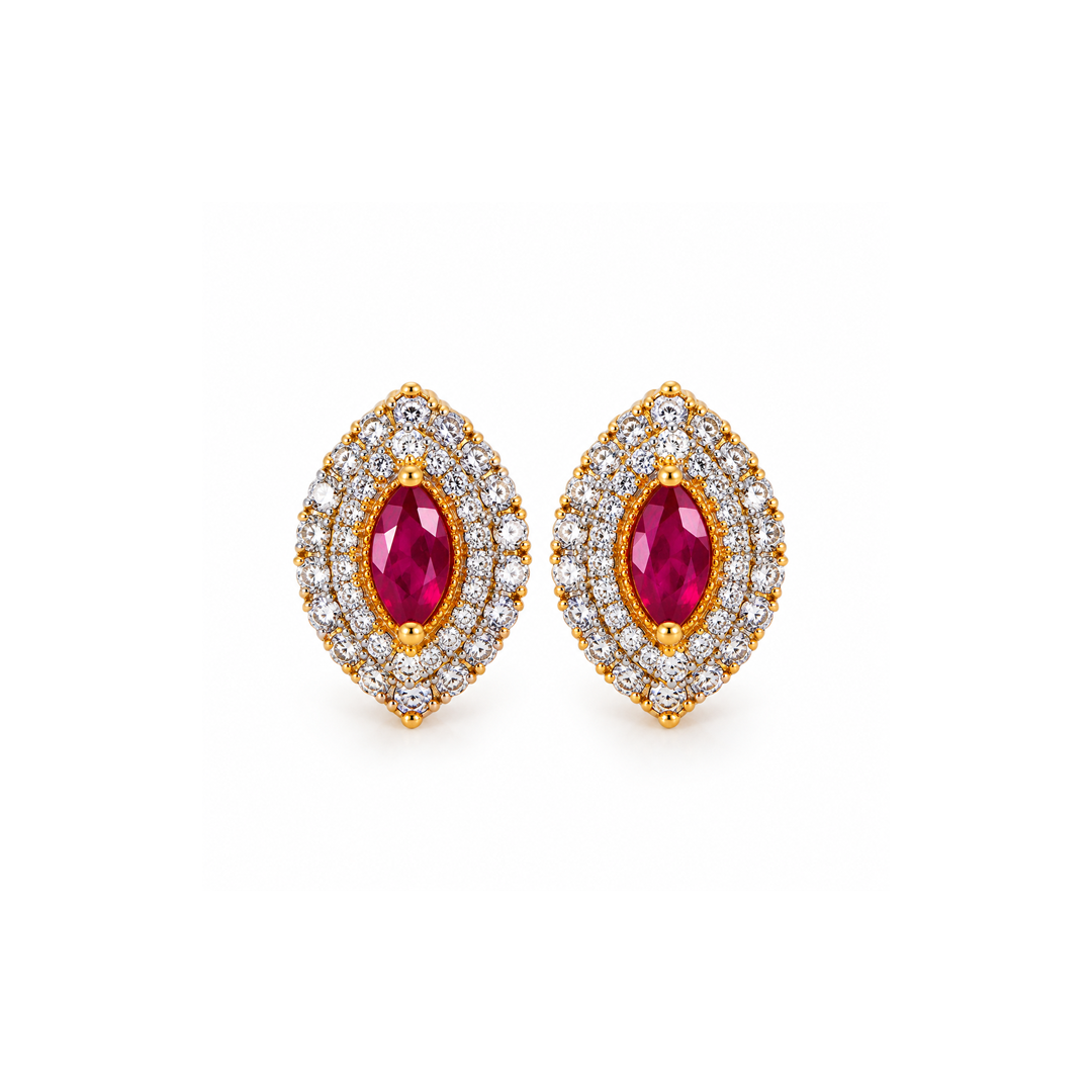 Golden Ruby Halo Earrings