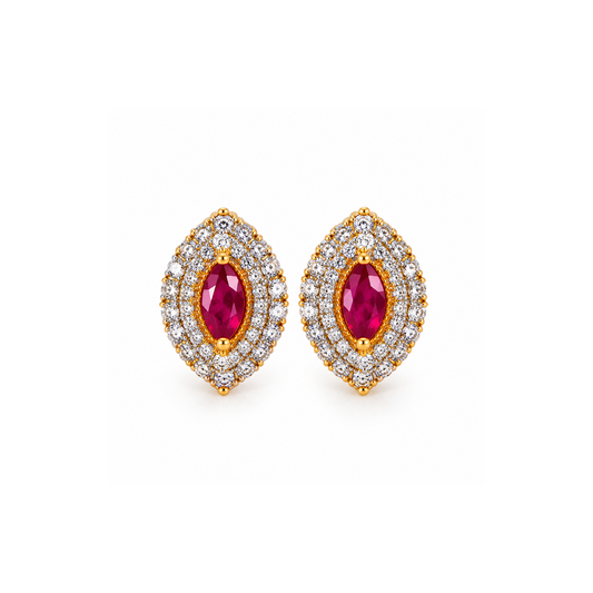Golden Ruby Halo Earrings